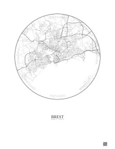 Affiche Brest – Poster carte de ville 6km | Gravura – Fond clair