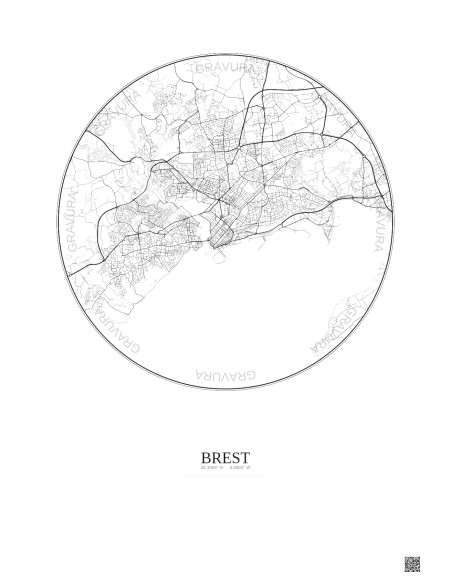 Brest City Map Poster 6km | Gravura – Light background