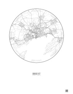 Affiche Brest – Poster carte de ville 10km | Gravura – Fond clair