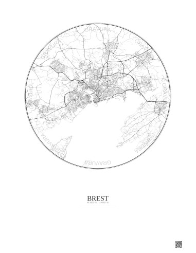 Brest City Map Poster 10km | Gravura – Light background