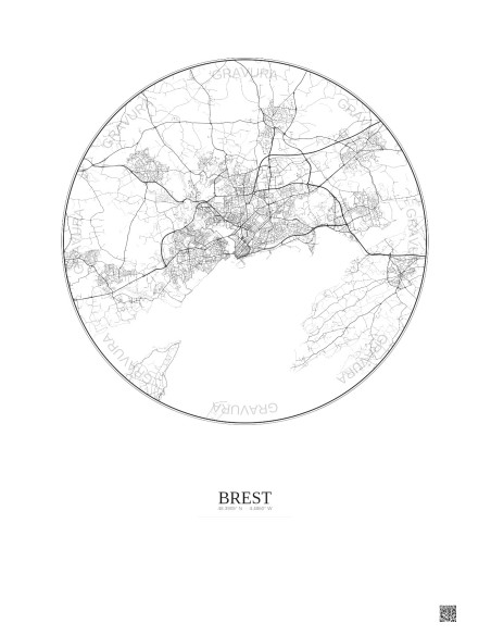 Brest City Map Poster 10km | Gravura – Light background