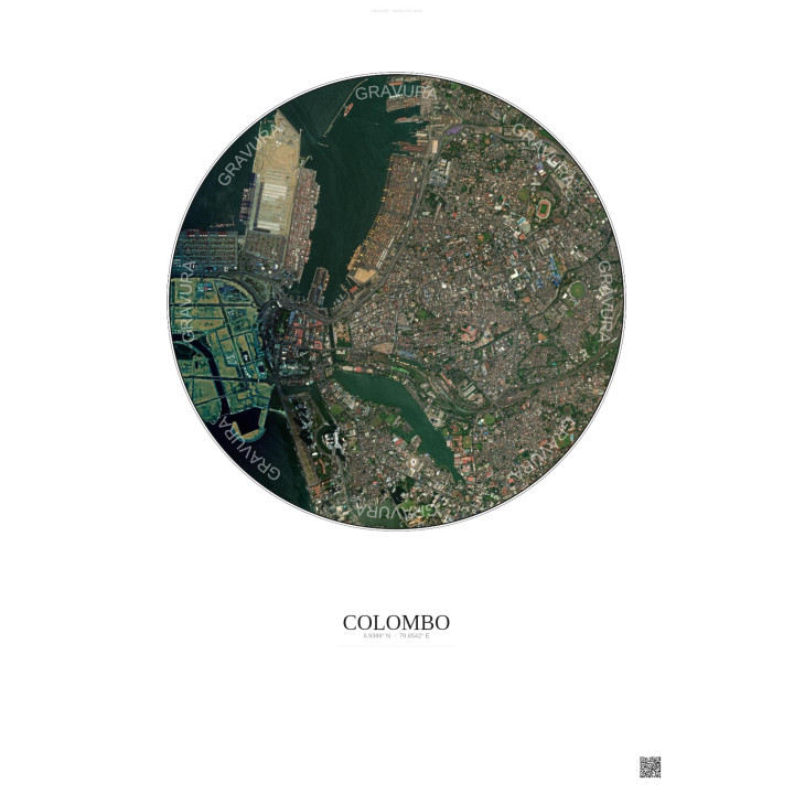 Affiche Colombo – Poster vue satellite 2.5km Couleur | Gravura –