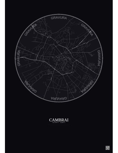 Affiche Cambrai – Poster carte de ville 2.5km | Gravura – Fond foncé