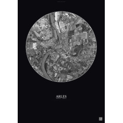 Affiche Arles – Poster vue satellite 5km N&B | Gravura – Fond foncé