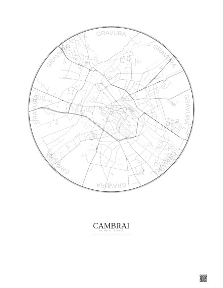 Affiche Cambrai – Poster carte de ville 2.5km | Gravura – Fond clair