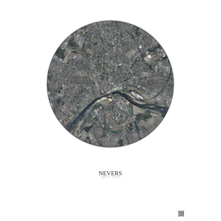 Affiche Nevers – Poster vue satellite 2.5km Couleur | Gravura – Fond clair