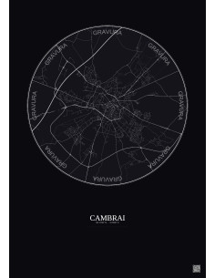Affiche Cambrai – Poster carte de ville 5km | Gravura – Fond foncé