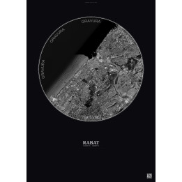 Affiche Rabat – Poster vue satellite 6km N&B | Gravura – Fond fo