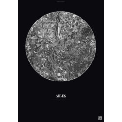 Affiche Arles – Poster vue satellite 10km N&B | Gravura – Fond foncé