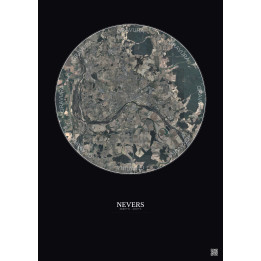 Affiche Nevers – Poster vue satellite 10km Couleur | Gravura – Fond foncé