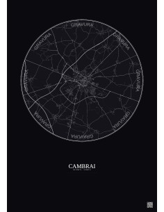 Affiche Cambrai – Poster carte de ville 10km | Gravura – Fond foncé