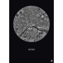 Affiche Nevers – Poster vue satellite 2.5km N&B | Gravura – Fond foncé