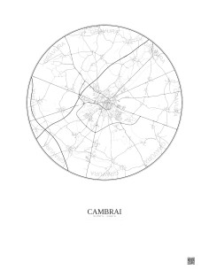 Affiche Cambrai – Poster carte de ville 10km | Gravura – Fond clair