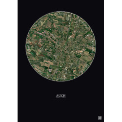 Affiche Auch – Poster vue satellite 2.5km Couleur | Gravura – Fond foncé