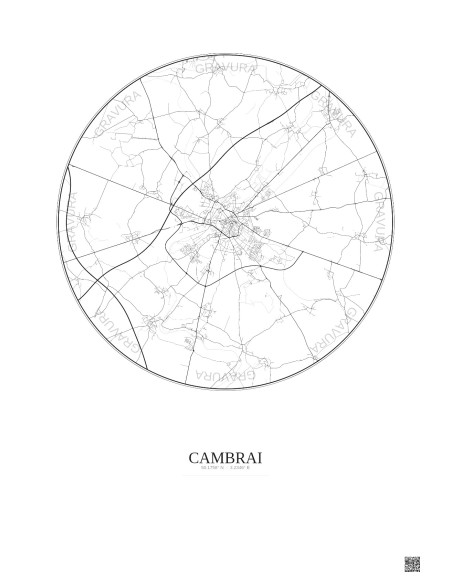 Affiche Cambrai – Poster carte de ville 10km | Gravura – Fond clair