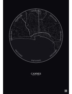 Affiche Cannes – Poster carte de ville 2.5km | Gravura – Fond foncé