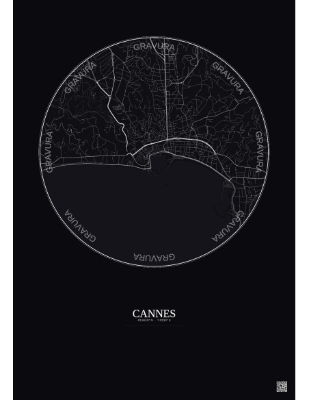 Cannes City Map Poster 2.5km | Gravura – Dark background