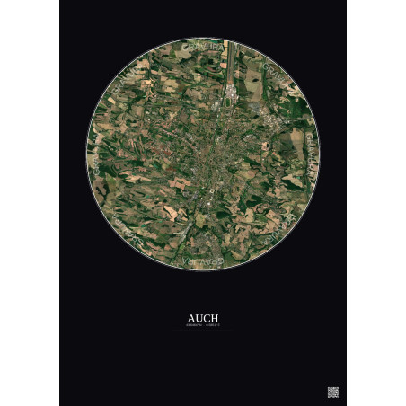 Affiche Auch – Poster vue satellite 5km Couleur | Gravura – Fond foncé