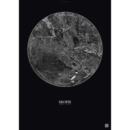 Affiche Skopje – Poster vue satellite 6km N&B | Gravura – Fond f