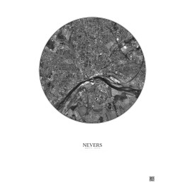 Affiche Nevers – Poster vue satellite 2.5km N&B | Gravura – Fond clair