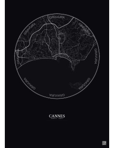 Affiche Cannes – Poster carte de ville 5km | Gravura – Fond foncé