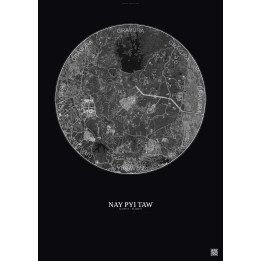 Nay Pyi Taw Satellite View Poster 6km B&W | Gravura – Dark backg