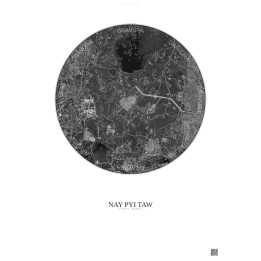 Nay Pyi Taw Satellite View Poster 6km B&W | Gravura – Light back