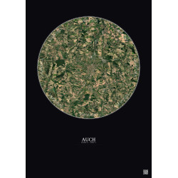 Affiche Auch – Poster vue satellite 10km Couleur | Gravura – Fond foncé