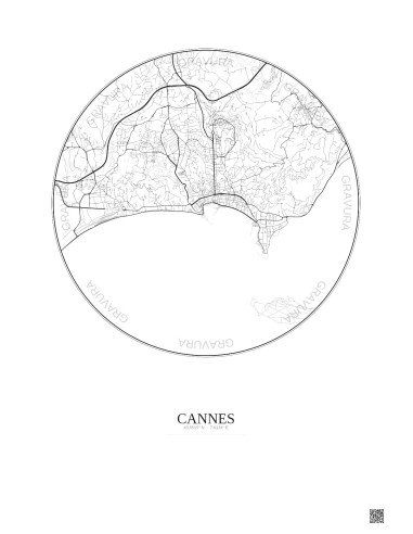 Affiche Cannes – Poster carte de ville 5km | Gravura – Fond clair