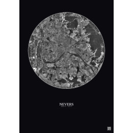Affiche Nevers – Poster vue satellite 10km N&B | Gravura – Fond foncé