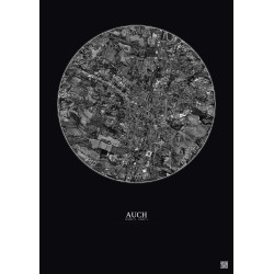 Affiche Auch – Poster vue satellite 2.5km N&B | Gravura – Fond foncé