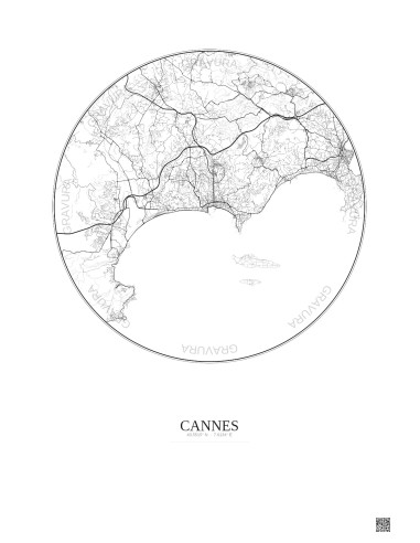 Affiche Cannes – Poster carte de ville 10km | Gravura – Fond clair