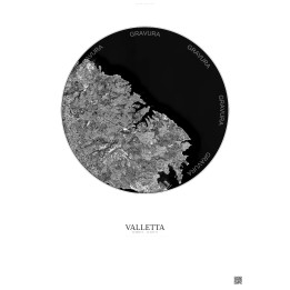 Valletta Satellite View Poster 10km B&W | Gravura – Light backgr