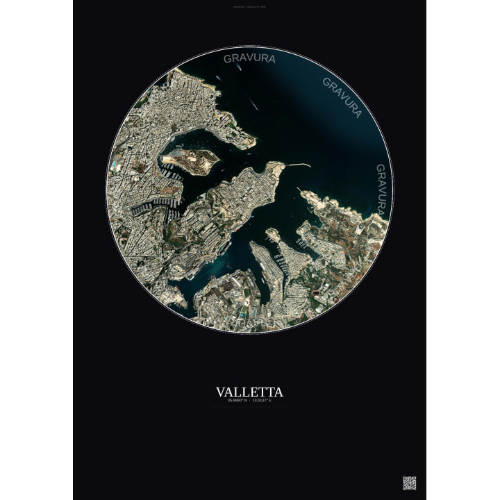 Valletta Satellite View Poster 2.5km Color | Gravura – Dark back