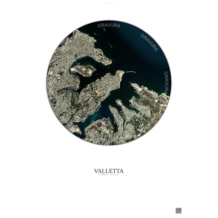Valletta Satellite View Poster 2.5km Color | Gravura – Light bac