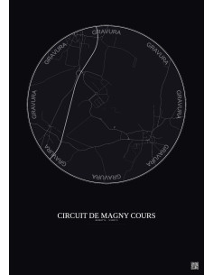 Affiche Circuit De Magny Cours – Poster carte de ville 2.5km | Gravura – Fond foncé