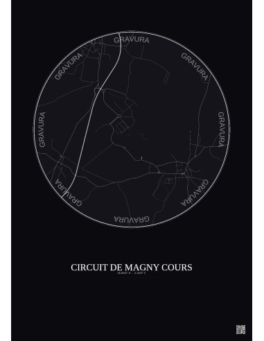 Affiche Circuit De Magny Cours – Poster carte de ville 2.5km | Gravura – Fond foncé