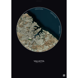 Valletta Satellite View Poster 6km Color | Gravura – Dark backgr