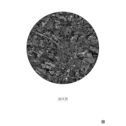 Affiche Auch – Poster vue satellite 2.5km N&B | Gravura – Fond clair