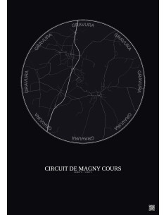 Affiche Circuit De Magny Cours – Poster carte de ville 5km | Gravura – Fond foncé
