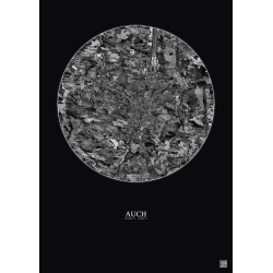 Affiche Auch – Poster vue satellite 5km N&B | Gravura – Fond foncé