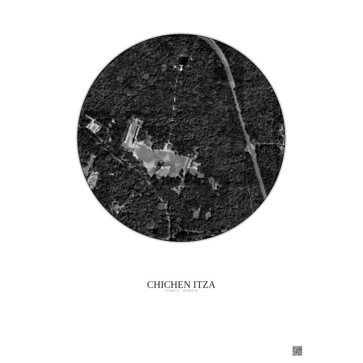 Affiche Chichen Itza – Poster vue satellite 0.5km N&B | Gravura 