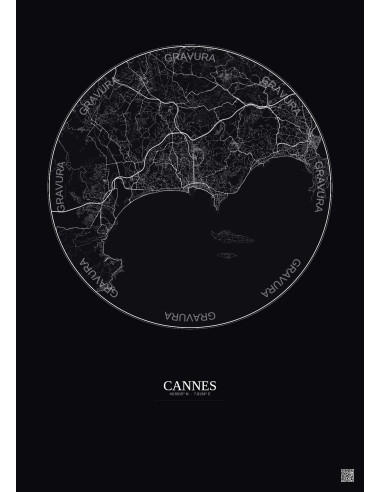 Affiche Cannes – Poster carte de ville 10km | Gravura – Fond foncé