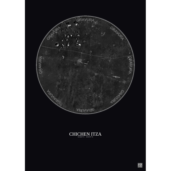 Affiche Chichen Itza – Poster vue satellite 20km N&B | Gravura –