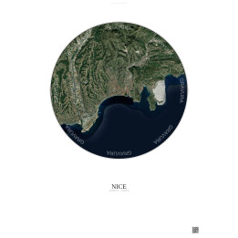 Affiche Nice – Poster vue satellite 10km Couleur | Gravura – Fond clair