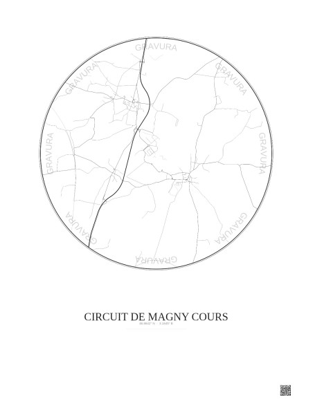 Affiche Circuit De Magny Cours – Poster carte de ville 5km | Gravura – Fond clair
