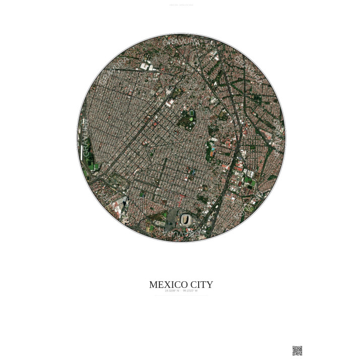 Affiche Mexico City – Poster vue satellite 2.5km Couleur | Gravu