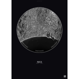 Affiche Nice – Poster vue satellite 2.5km N&B | Gravura – Fond foncé