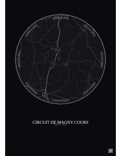 Affiche Circuit De Magny Cours – Poster carte de ville 10km | Gravura – Fond foncé
