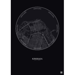 Affiche Kinshasa – Poster carte de ville 6km | Gravura – Fond foncé